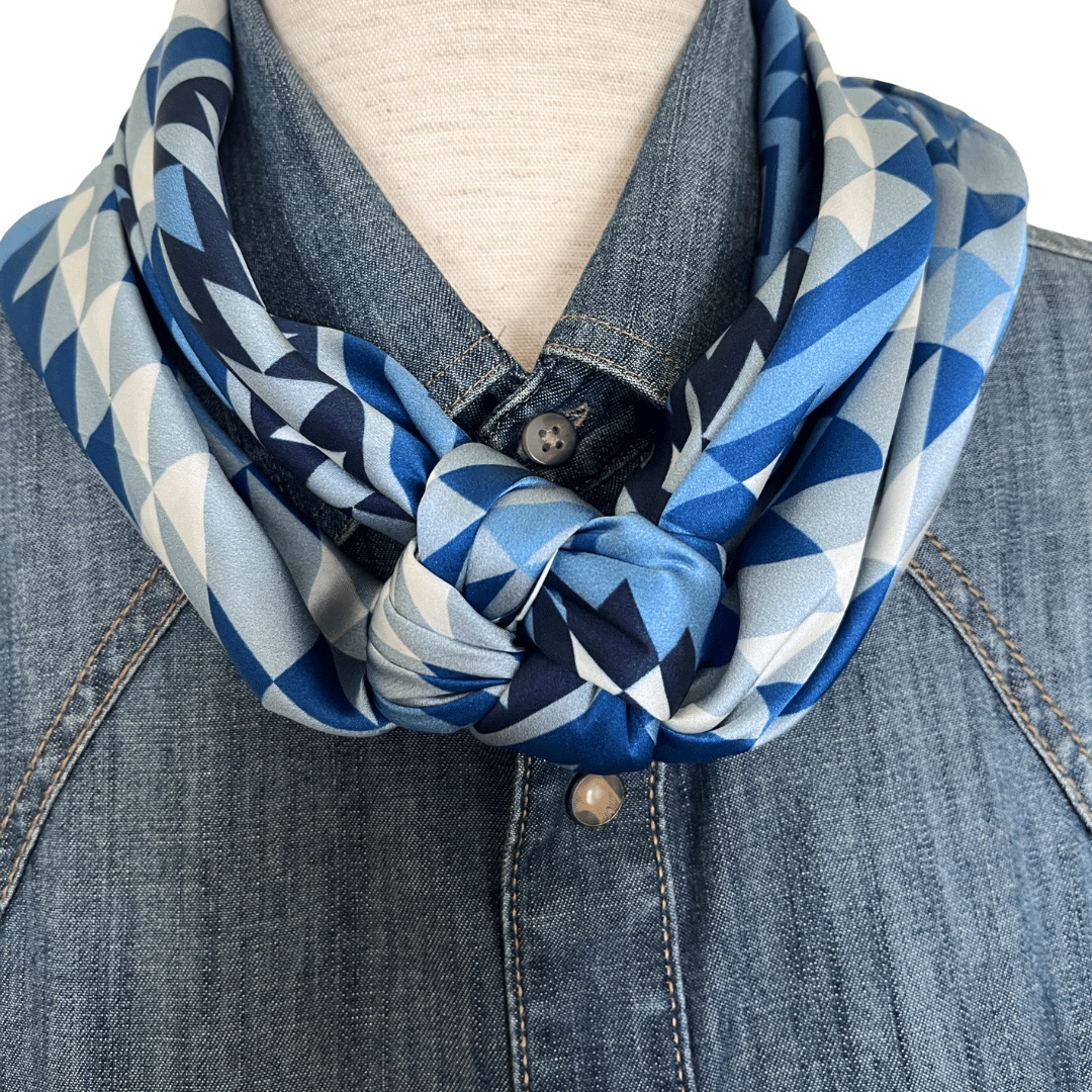 Blue silk scarf buckaroo knot