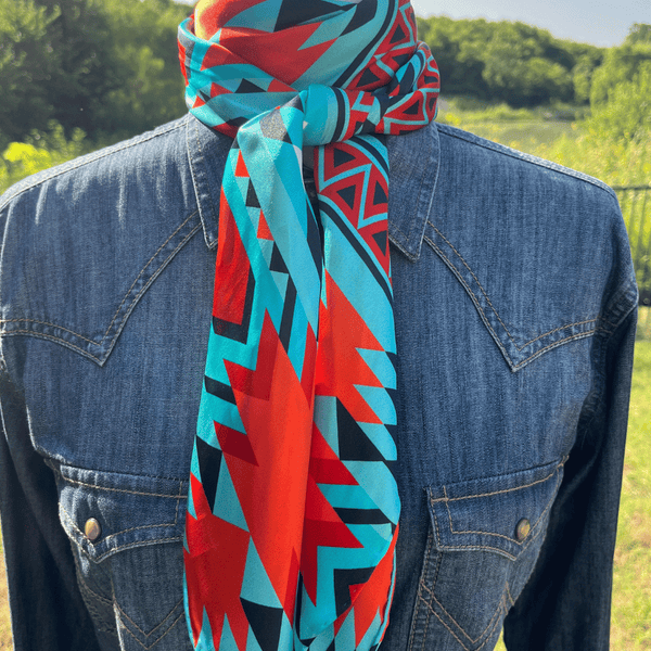 Aztec Wild Rags (Trailblazer)Turquoise Silk Scarf - Cowtown Wild Rags